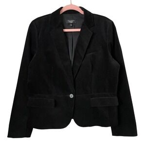 Talbots Blazer Womens Size 16 Petite Black Velvet Jacket Single Button Preppy